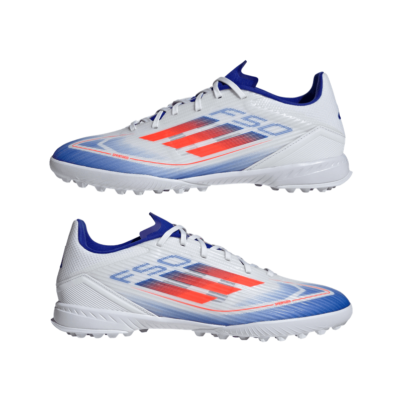 Guayos-adidas-para-hombre-F50-League-Tf-para-futbol-color-blanco.-Par-Alineados