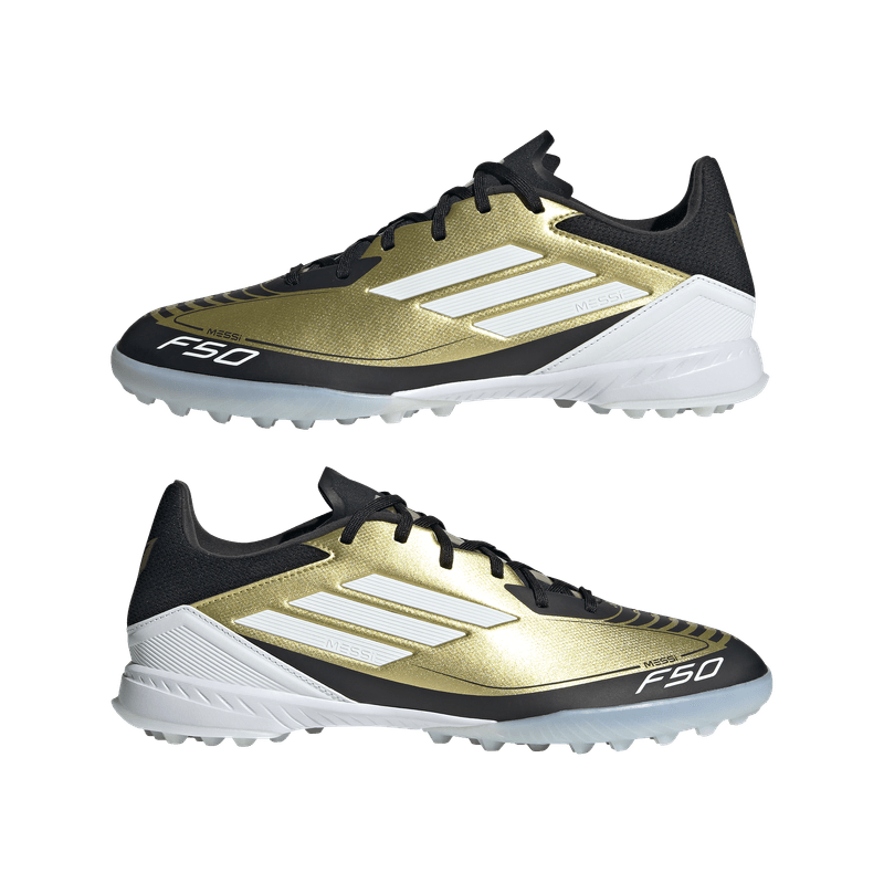 Guayos-adidas-para-hombre-F50-League-Tf-Messi-para-futbol-color-amarillo.-Par-Alineados