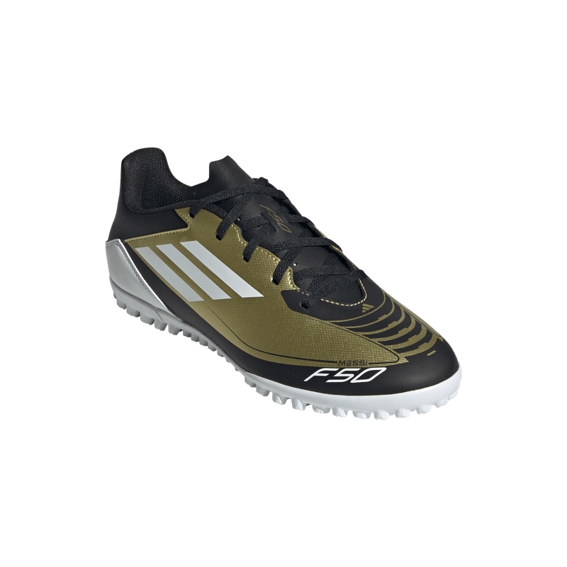Guayos-adidas-para-hombre-F50-Club-Tf-Messi-para-futbol-color-amarillo.-Par-Alineados