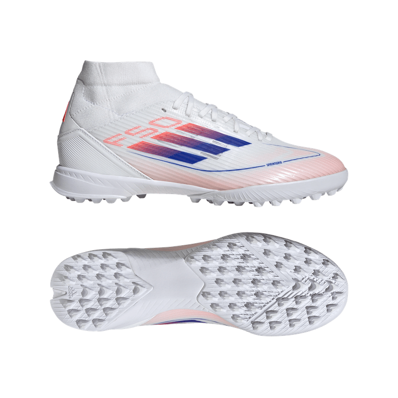 Guayos-adidas-para-mujer-F50-League-Mid-Tf-W-para-futbol-color-blanco.-Par-Laterales