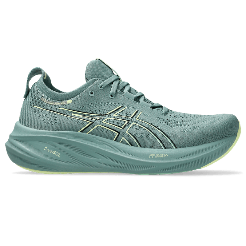 Tenis-asics-para-hombre-Gel-Nimbus-26-para-correr-color-verde.-Lateral-Externa-Derecha