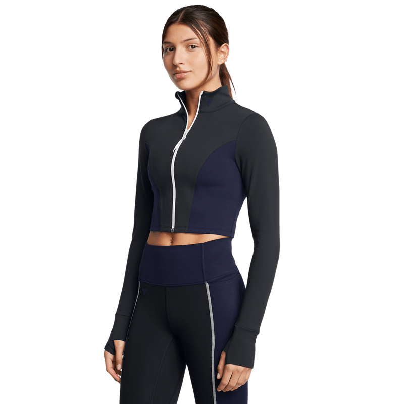 Camiseta-Manga-Larga-under-armour-para-mujer-Pjt-Rck-Letsgo-Crop-Fz-para-entrenamiento-color-negro.-Frente-Sin-Modelo
