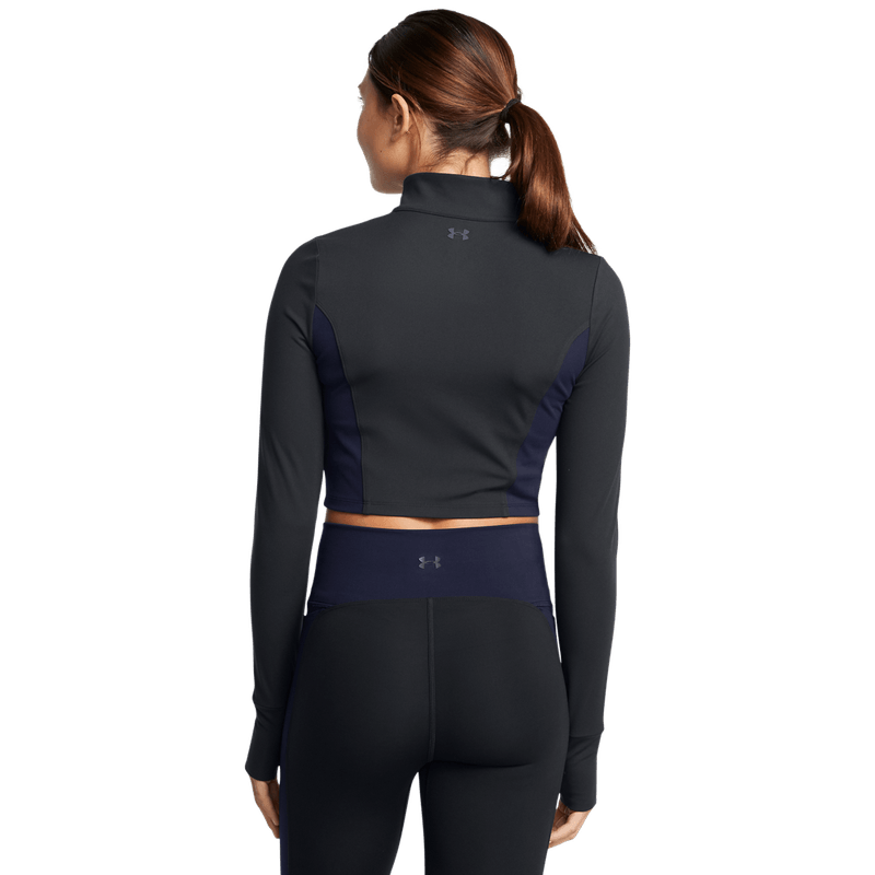 Camiseta-Manga-Larga-under-armour-para-mujer-Pjt-Rck-Letsgo-Crop-Fz-para-entrenamiento-color-negro.-Reverso-Sin-Modelo