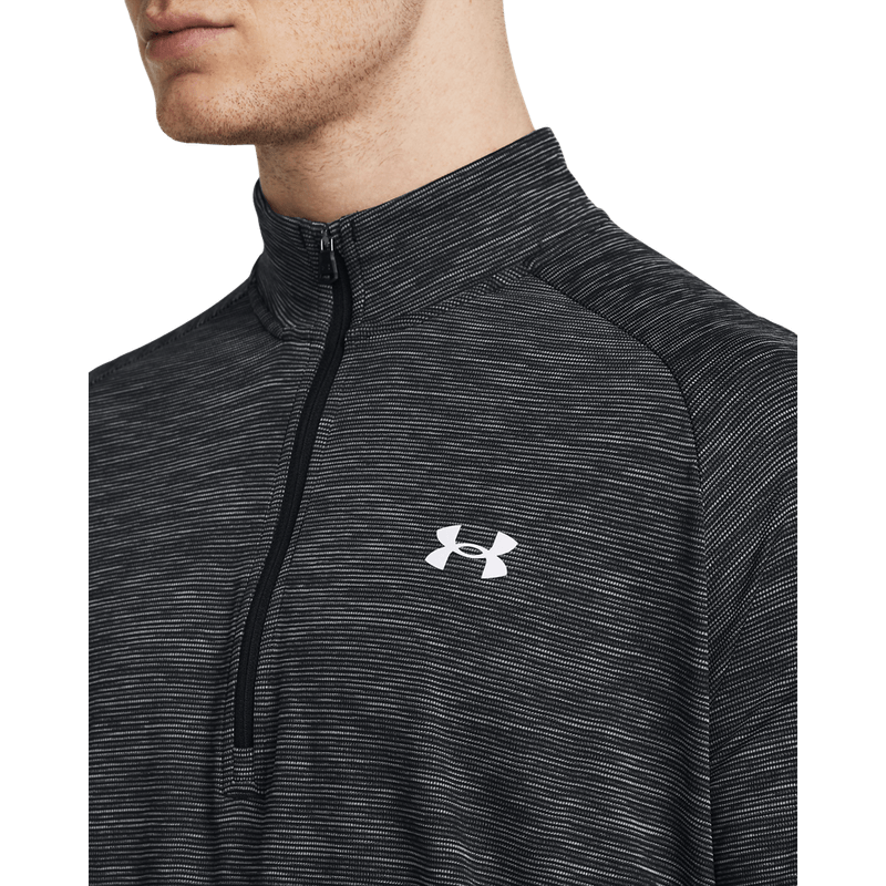 Camiseta-Manga-Larga-under-armour-para-hombre-Ua-Tech-Textured-1-2-Zip-para-entrenamiento-color-negro.-Cuello