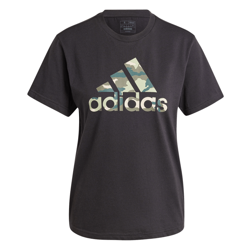 Camiseta-Manga-Corta-adidas-para-mujer-W-Camo-T-para-moda-color-negro.-Frente-Sin-Modelo