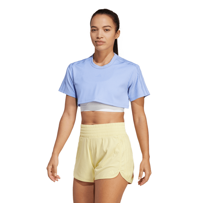 Camiseta-Manga-Corta-adidas-para-mujer-Ag-Rib-3S-Tee-para-entrenamiento-color-azul.-Frente-Sobre-Modelo