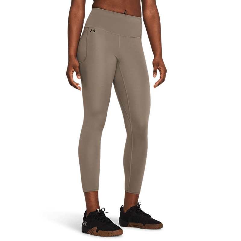 Licra-under-armour-para-mujer-Motion-Ankle-Leg-para-entrenamiento-color-cafe.-Frente-Sin-Modelo