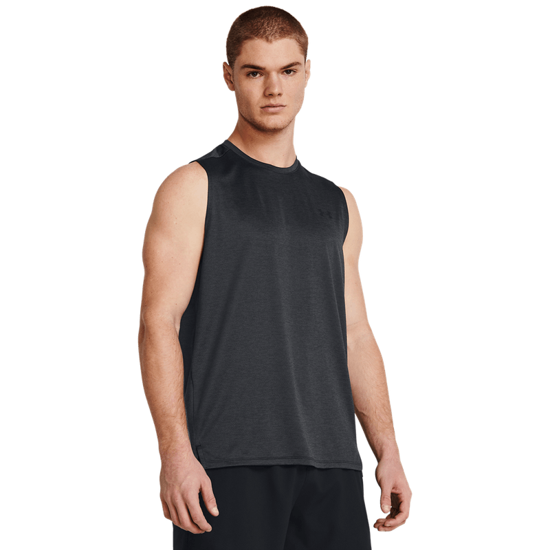 Camiseta-Manga-Sisa-under-armour-para-hombre-Ua-Tech-Vent-Tank-para-entrenamiento-color-negro.-Frente-Sin-Modelo