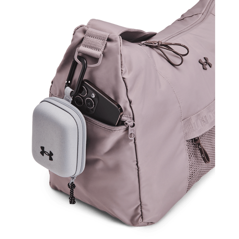 Maletin-under-armour-para-mujer-Ua-Studio-Slouchy-Duffle-para-entrenamiento-color-gris.-Bolsillo-Lateral