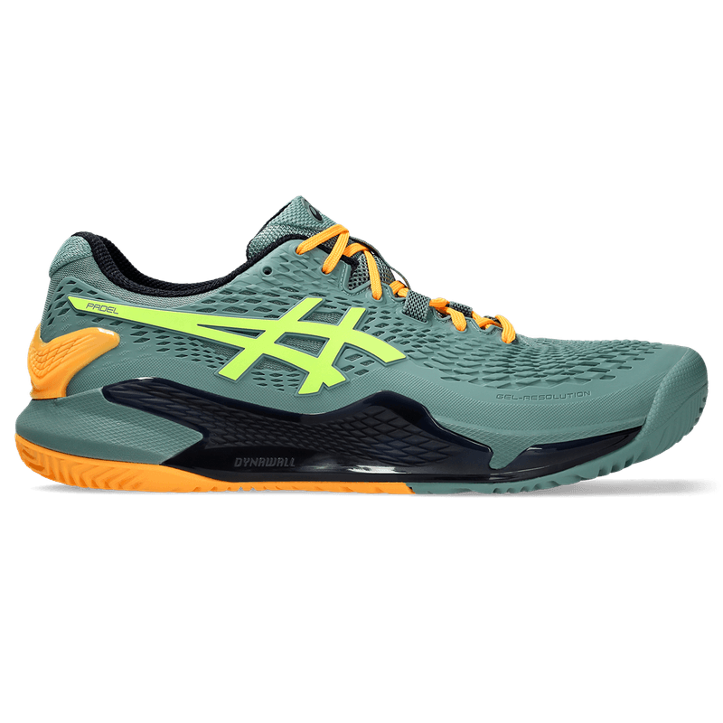 Tenis-asics-para-hombre-Gel-Resolution-9-Padel-para-indoor-color-verde.-Lateral-Externa-Derecha