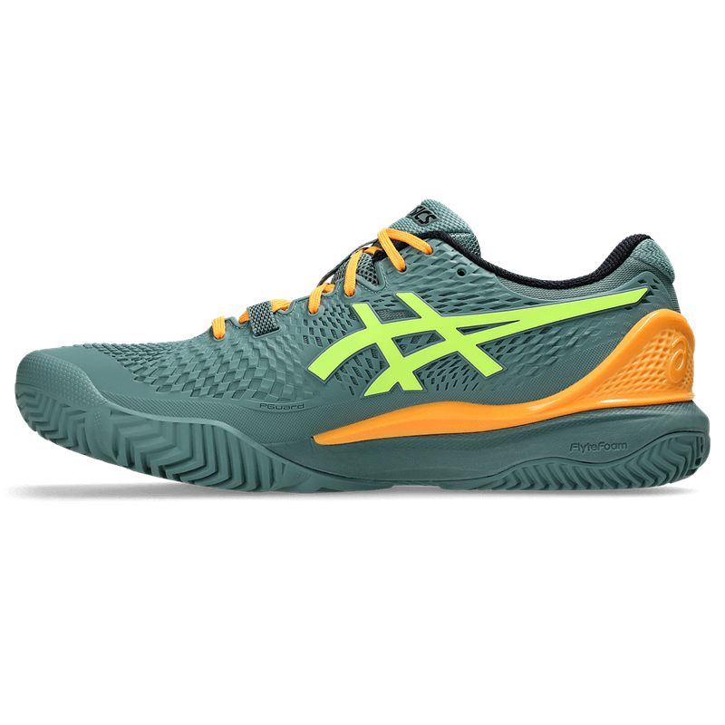 Tenis-asics-para-hombre-Gel-Resolution-9-Padel-para-indoor-color-verde.-Lateral-Externa-Izquierda