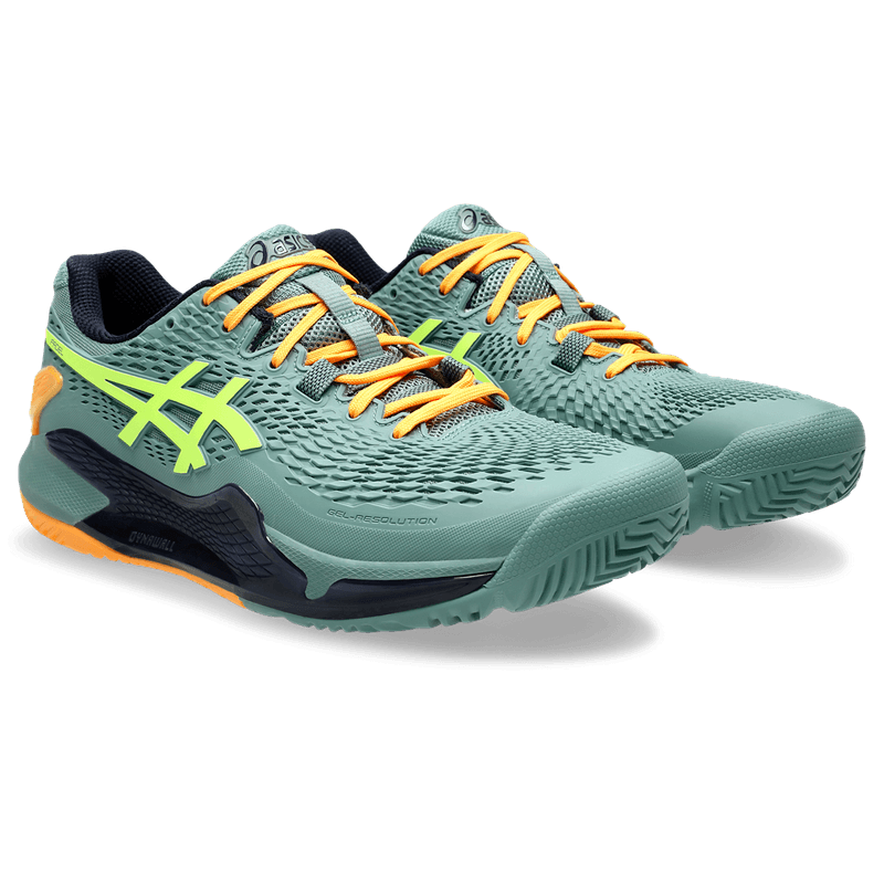 Tenis-asics-para-hombre-Gel-Resolution-9-Padel-para-indoor-color-verde.-Par-Alineados