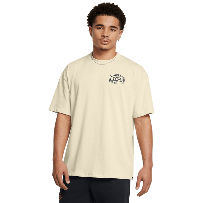 Camiseta-Manga-Corta-under-armour-para-hombre-Ua-Pjt-Rck-Hwt-Ss-Tools-para-entrenamiento-color-beige.-Frente-Sin-Modelo