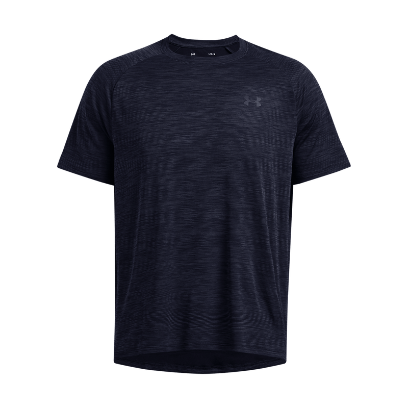 Camiseta-Manga-Corta-under-armour-para-hombre-Ua-Tech-Textured-Ss-para-entrenamiento-color-azul.-Frente-Sin-Modelo
