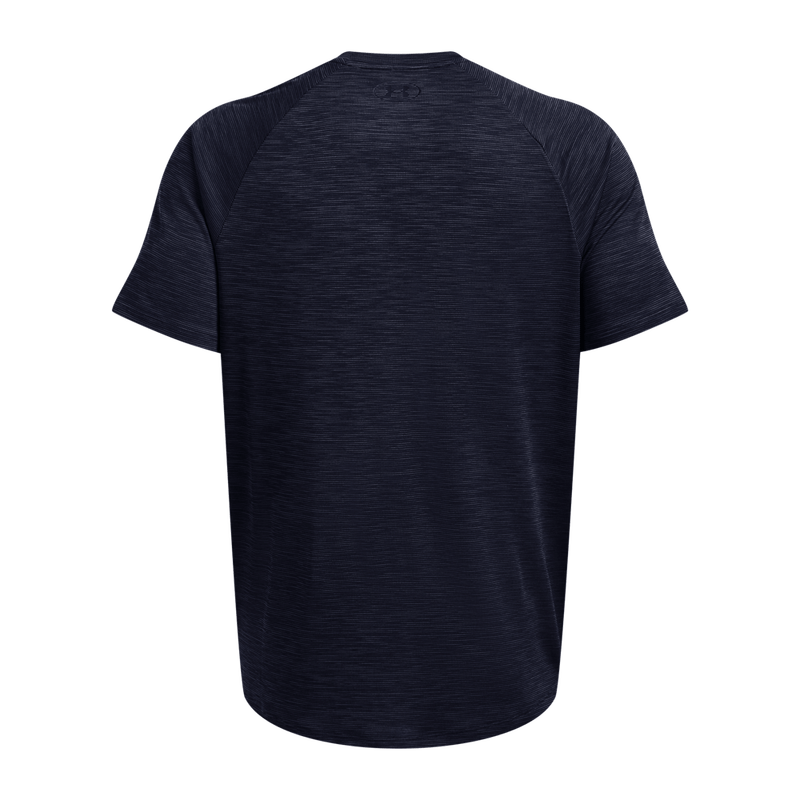 Camiseta-Manga-Corta-under-armour-para-hombre-Ua-Tech-Textured-Ss-para-entrenamiento-color-azul.-Reverso-Sin-Modelo