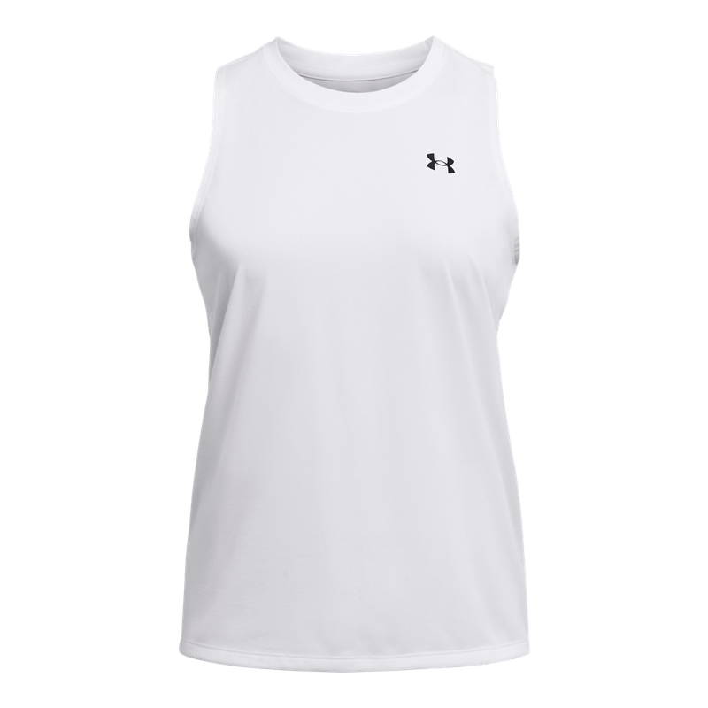 Camiseta-Manga-Sisa-under-armour-para-mujer-Tech-Tank-Solid-para-entrenamiento-color-blanco.-Frente-Sin-Modelo