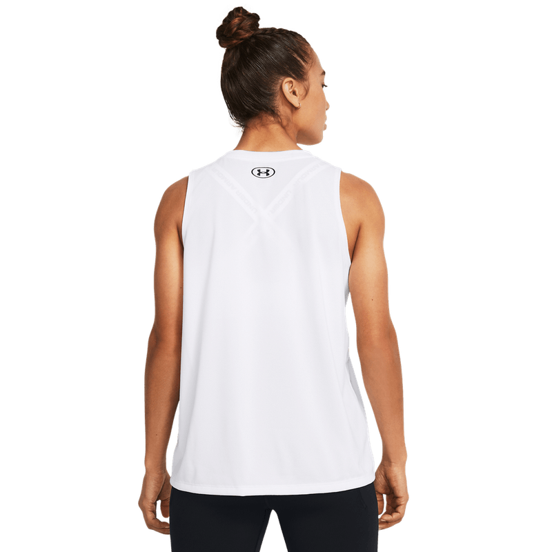 Camiseta-Manga-Sisa-under-armour-para-mujer-Tech-Tank-Solid-para-entrenamiento-color-blanco.-Reverso-Sin-Modelo