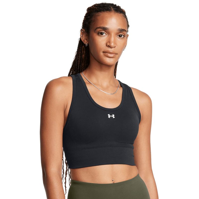 Top-under-armour-para-mujer-Vanish-Seamless-Mid-Bra-para-entrenamiento-color-negro.-Frente-Sin-Modelo