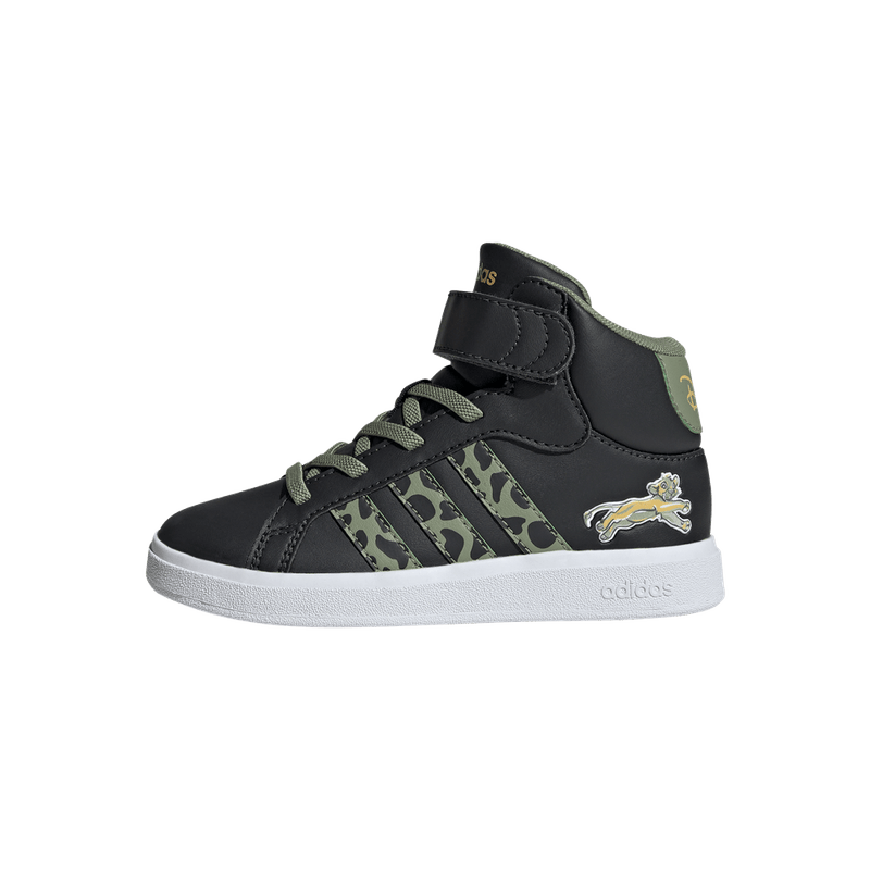 Tenis-adidas-para-niño-Grand-Court-Mid-Lionking-K-para-moda-color-gris.-Lateral-Interna-Izquierda