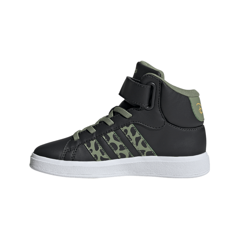 Tenis-adidas-para-niño-Grand-Court-Mid-Lionking-K-para-moda-color-gris.-Par-Laterales