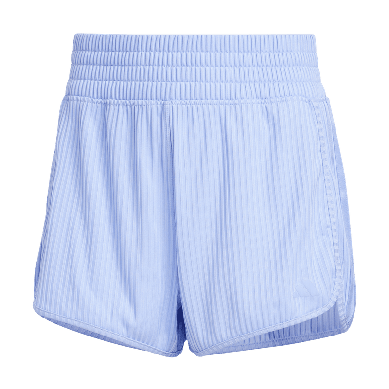Pantaloneta-adidas-para-mujer-Pacer-Rib-Short-para-entrenamiento-color-azul.-Lateral-Sobre-Modelo
