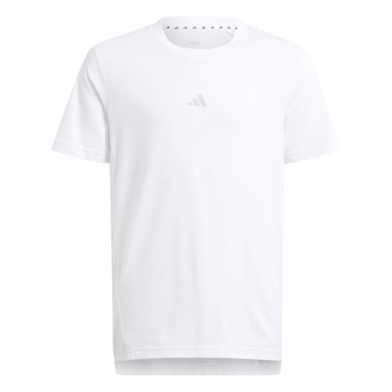 Camiseta-Manga-Corta-adidas-para-niño-J-D4T-Tee-para-entrenamiento-color-blanco.-Frente-Sin-Modelo