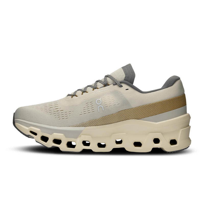 Tenis-on-para-hombre-Cloudmonster-2-para-correr-color-beige.-Lateral-Interna-Izquierda