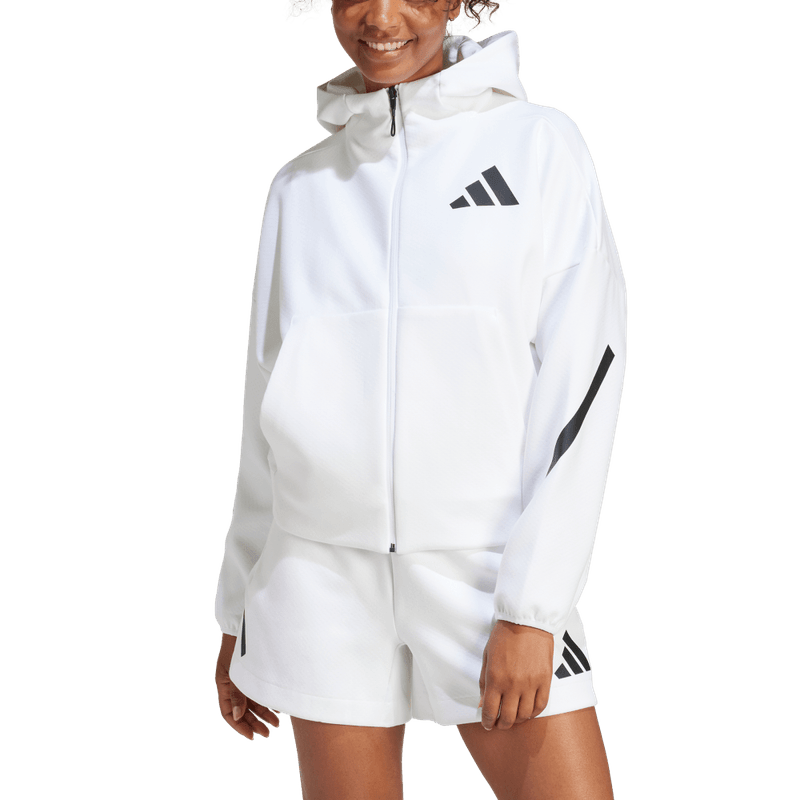 Chaqueta-adidas-para-mujer-W-Z.N.E.-Fz-para-moda-color-blanco.-Frontal-Sobre-Modelo