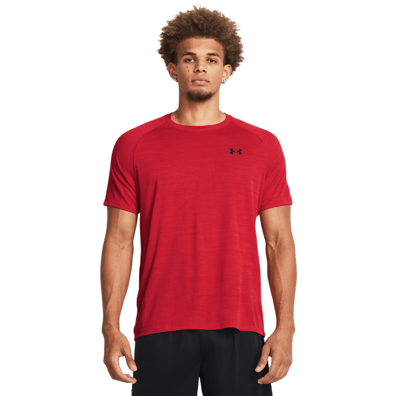 Camiseta-Manga-Corta-under-armour-para-hombre-Ua-Tech-Textured-Ss-para-entrenamiento-color-gris.-Frente-Sin-Modelo
