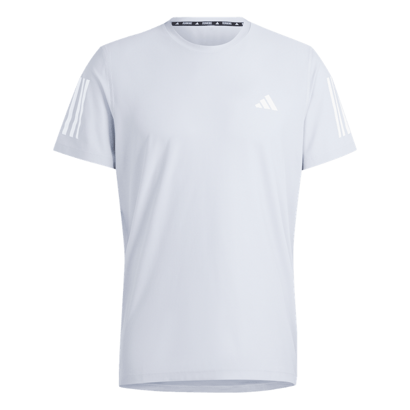 Camiseta-Manga-Corta-adidas-para-hombre-Otr-B-Tee-para-correr-color-gris.-Frontal-Sobre-Modelo