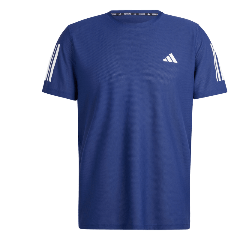 Camiseta-Manga-Corta-adidas-para-hombre-Otr-B-Tee-para-correr-color-azul.-Frontal-Sobre-Modelo