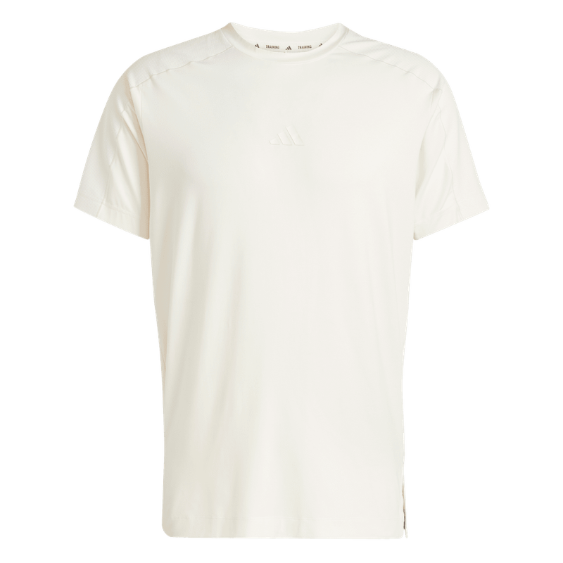 Camiseta-Manga-Corta-adidas-para-hombre-Puremotion-Tee-para-entrenamiento-color-blanco.-Frontal-Sobre-Modelo