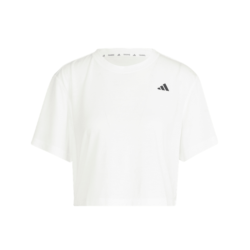Camiseta-Manga-Corta-adidas-para-mujer-We-Min-Tee-para-entrenamiento-color-blanco.-Frontal-Sobre-Modelo