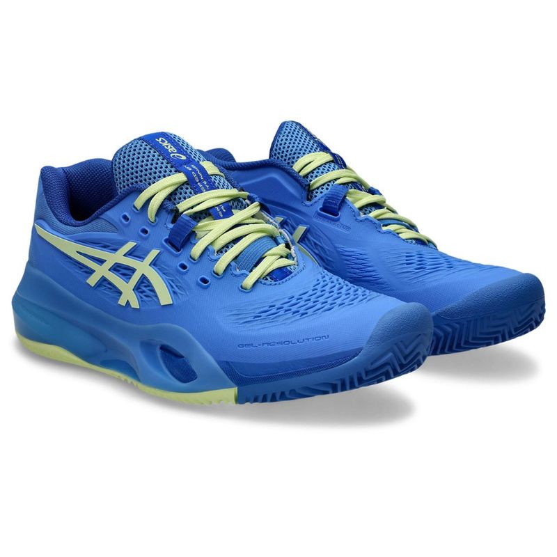 Tenis-asics-para-mujer-Gel-Resolution-X-Clay-para-tenis-color-azul.-Par-Alineados