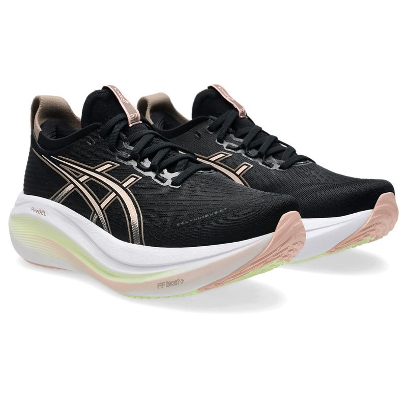 Tenis-asics-para-mujer-Gel-Nimbus-27-para-correr-color-negro.-Par-Alineados