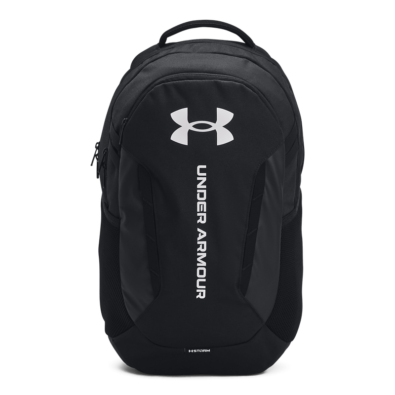 Morral-under-armour-para-hombre-Ua-Hustle-6.0-Backpack-para-entrenamiento-color-negro.-Frente-Sin-Modelo
