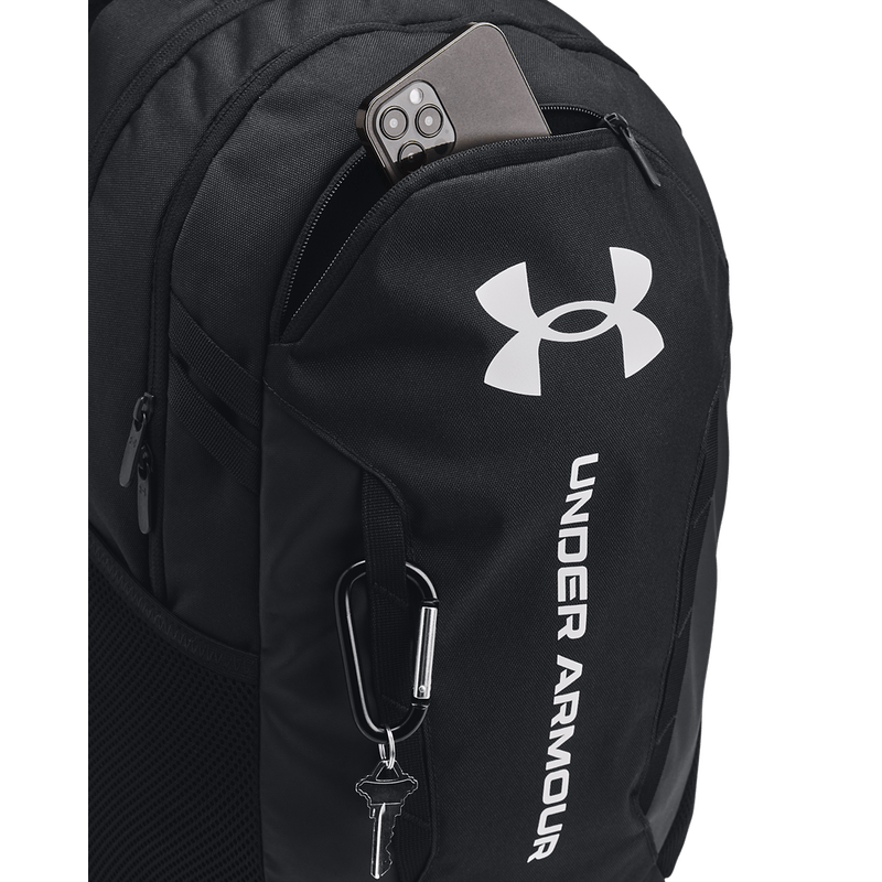 Morral-under-armour-para-hombre-Ua-Hustle-6.0-Backpack-para-entrenamiento-color-negro.-Bolsillo-Frontal