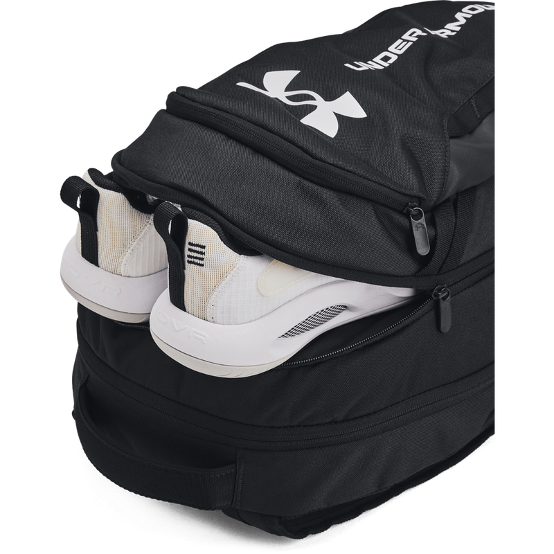 Morral-under-armour-para-hombre-Ua-Hustle-6.0-Backpack-para-entrenamiento-color-negro.-Bolsillo-Inferior