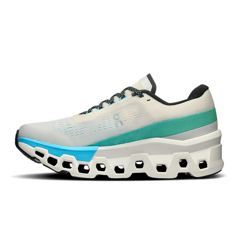 Tenis-on-para-mujer-Cloudmonster-2-para-correr-color-blanco.-Lateral-Interna-Izquierda