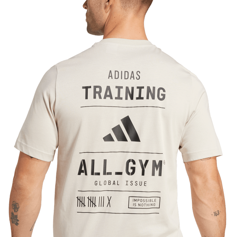 Camiseta-Manga-Corta-adidas-para-hombre-M-Tr-Cat-G-T-para-entrenamiento-color-beige.-Detalle-Posterior