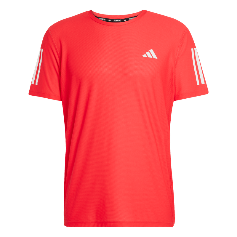 Camiseta-Manga-Corta-adidas-para-hombre-Otr-B-Tee-para-correr-color-rojo.-Frontal-Sobre-Modelo