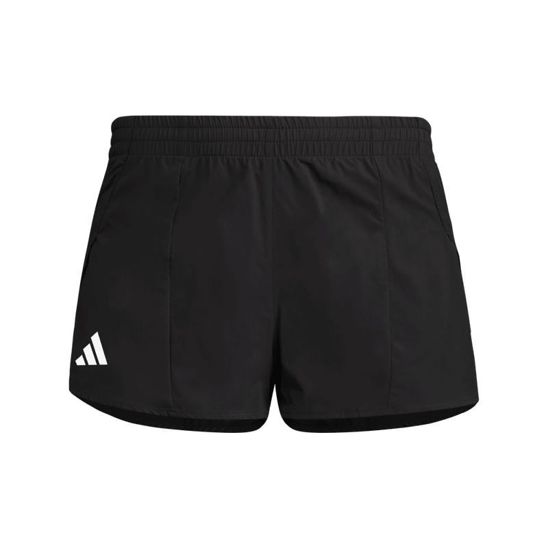 Pantaloneta-adidas-para-mujer-Adizero-E-Split-para-correr-color-negro.-Frente-Sobre-Modelo