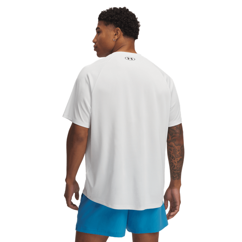 Camiseta-Manga-Corta-under-armour-para-hombre-Ua-Tech-Textured-Ss-para-entrenamiento-color-gris.-Reverso-Sin-Modelo