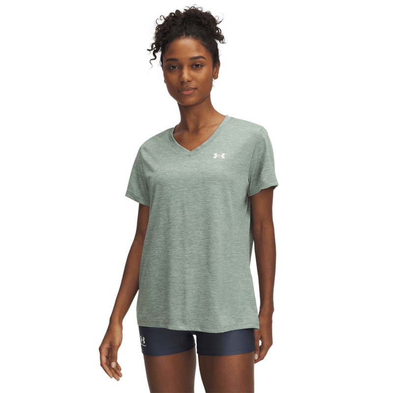 Camiseta-Manga-Corta-under-armour-para-mujer-Tech-Ssv--Twist-para-entrenamiento-color-verde.-Frente-Sin-Modelo