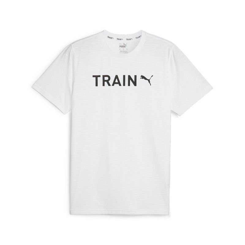Camiseta-Manga-Corta-puma-para-hombre-Mens-Graphic-Tee-Train-Puma-para-entrenamiento-color-blanco.-Frente-Sin-Modelo