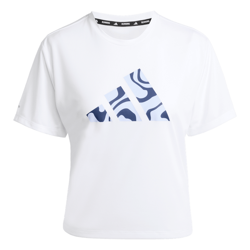 Camiseta-Manga-Corta-adidas-para-mujer-Run-It-Bl-Tee-W-para-correr-color-blanco.-Frontal-Sobre-Modelo