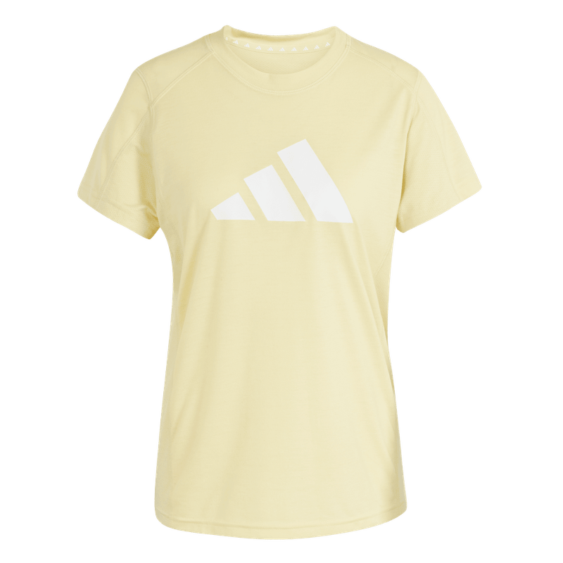 Camiseta-Manga-Corta-adidas-para-mujer-Tr-Es-Logo-T-para-entrenamiento-color-amarillo.-Frontal-Sobre-Modelo