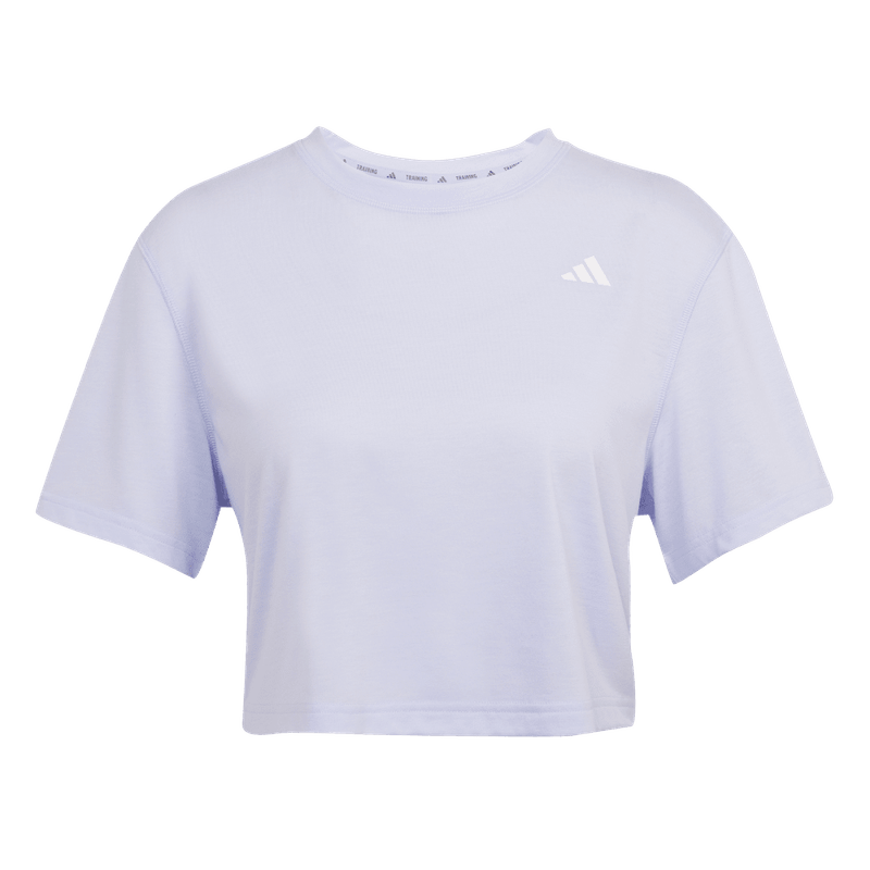 Camiseta-Manga-Corta-adidas-para-mujer-We-Min-Tee-para-entrenamiento-color-morado.-Frontal-Sobre-Modelo