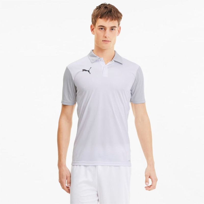 Polo-puma-para-hombre-Teamgoal-23-Sideline-Polo-para-moda-color-blanco.-Frente-Con-Modelo