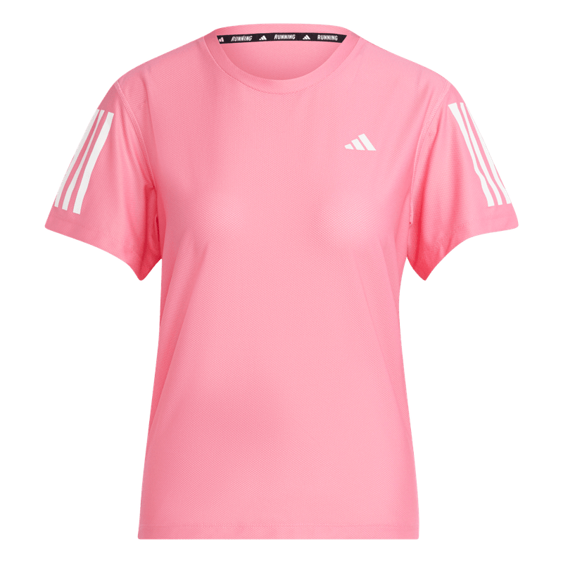 Camiseta-Manga-Corta-adidas-para-mujer-Otr-B-Tee-para-correr-color-rosado.-Frontal-Sobre-Modelo